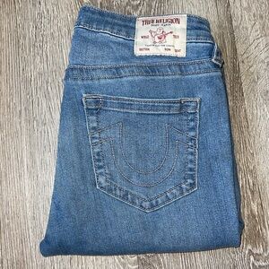 True Religion Women's Blue Jeans size 30 mid rise skinny light wash denim